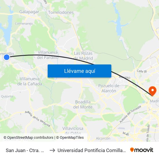 San Juan - Ctra. M-510 to Universidad Pontificia Comillas - Icade map