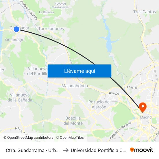 Ctra. Guadarrama - Urb. La Herradura to Universidad Pontificia Comillas - Icade map