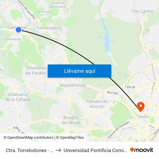 Ctra. Torrelodones - Cañuelo to Universidad Pontificia Comillas - Icade map