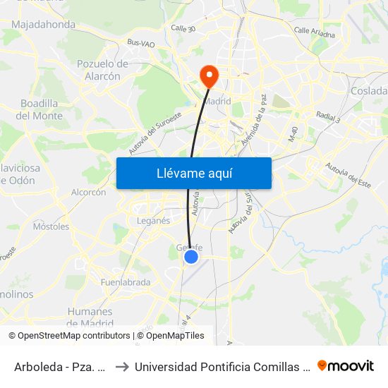 Arboleda - Pza. Beso to Universidad Pontificia Comillas - Icade map