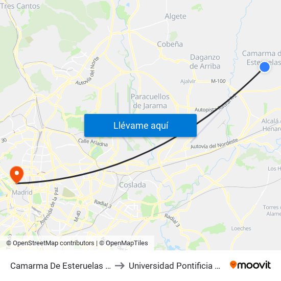 Camarma De Esteruelas - Ayuntamiento to Universidad Pontificia Comillas - Icade map