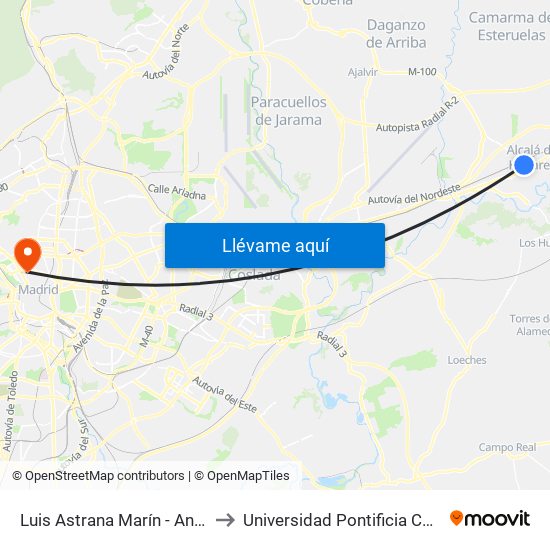 Luis Astrana Marín - Andrés Llorente to Universidad Pontificia Comillas - Icade map