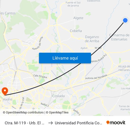 Ctra. M-119 - Urb. El Practicante to Universidad Pontificia Comillas - Icade map