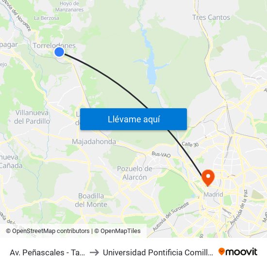 Av. Peñascales - Tanatorio to Universidad Pontificia Comillas - Icade map