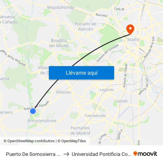 Puerto De Somosierra - Ctra. M-413 to Universidad Pontificia Comillas - Icade map