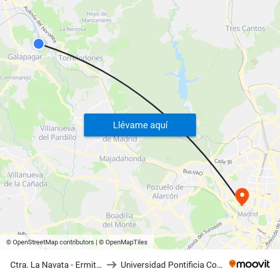 Ctra. La Navata - Ermita La Navata to Universidad Pontificia Comillas - Icade map