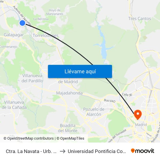 Ctra. La Navata - Urb. Los Olmos to Universidad Pontificia Comillas - Icade map