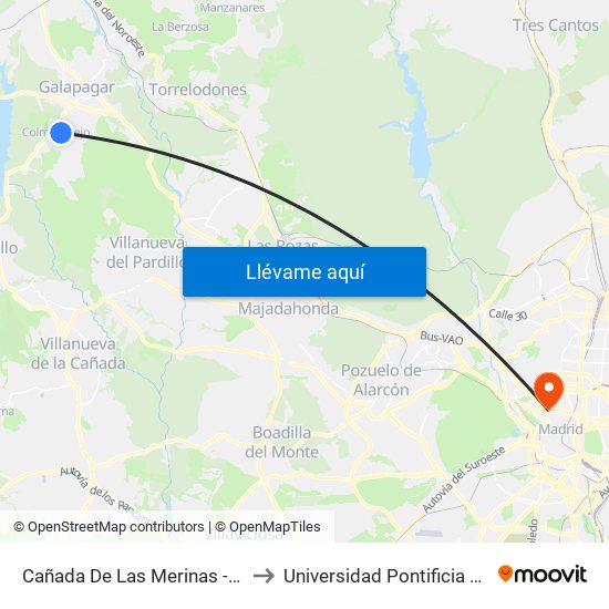Cañada De Las Merinas - Centro De Salud to Universidad Pontificia Comillas - Icade map