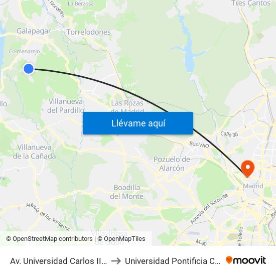 Av. Universidad Carlos III - Universidad to Universidad Pontificia Comillas - Icade map