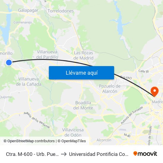 Ctra. M-600 - Urb. Puentelasierra to Universidad Pontificia Comillas - Icade map