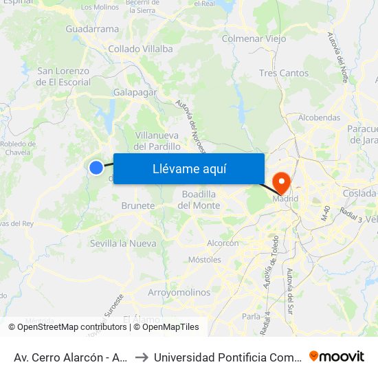 Av. Cerro Alarcón - Av. Madrid to Universidad Pontificia Comillas - Icade map