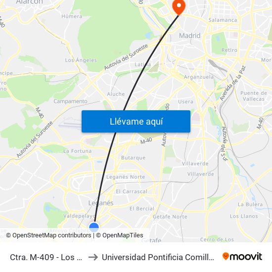 Ctra. M-409 - Los Frailes to Universidad Pontificia Comillas - Icade map