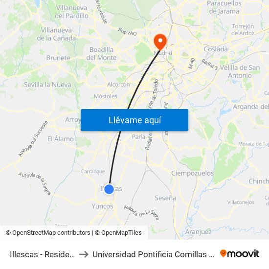 Illescas - Residencia to Universidad Pontificia Comillas - Icade map