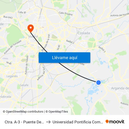 Ctra. A-3 - Puente De Arganda to Universidad Pontificia Comillas - Icade map