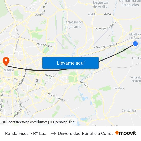Ronda Fiscal - P.º Las Moreras to Universidad Pontificia Comillas - Icade map