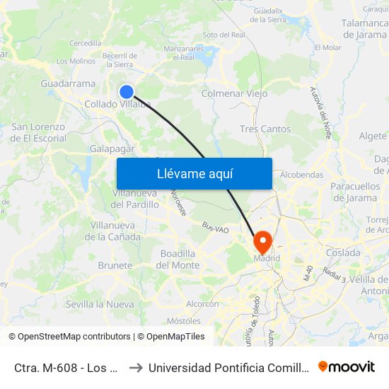 Ctra. M-608 - Los Chopos to Universidad Pontificia Comillas - Icade map