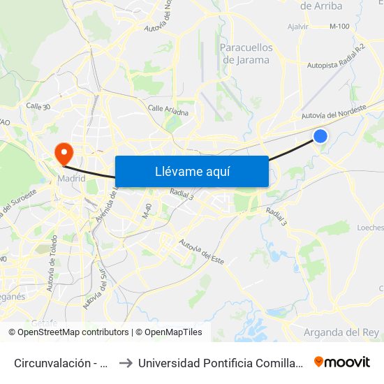 Circunvalación - Hierro to Universidad Pontificia Comillas - Icade map