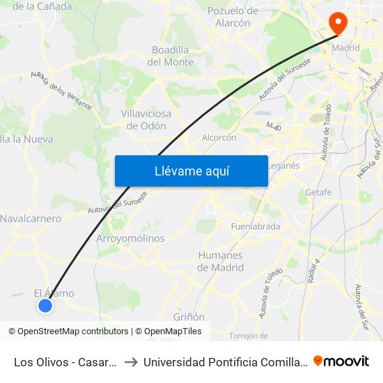 Los Olivos - Casarrubios to Universidad Pontificia Comillas - Icade map