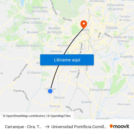 Carranque - Ctra. To-2034 to Universidad Pontificia Comillas - Icade map