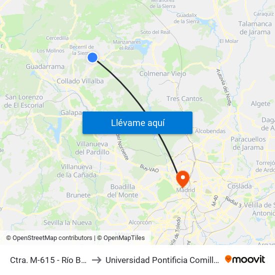 Ctra. M-615 - Río Berrocal to Universidad Pontificia Comillas - Icade map
