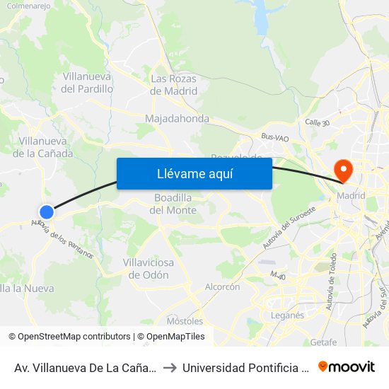 Av. Villanueva De La Cañada - Centro Salud to Universidad Pontificia Comillas - Icade map