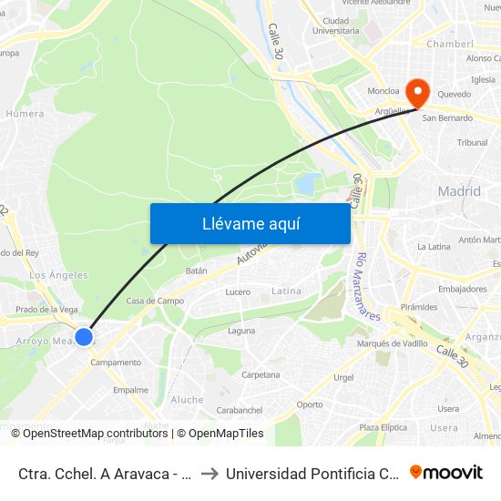 Ctra. Cchel. A Aravaca - Colonia Jardín to Universidad Pontificia Comillas - Icade map