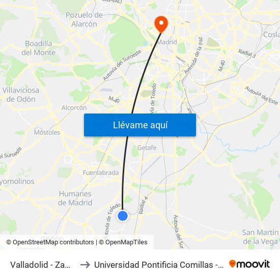 Valladolid - Zamora to Universidad Pontificia Comillas - Icade map