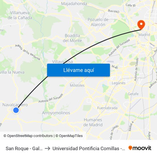 San Roque - Galileo to Universidad Pontificia Comillas - Icade map