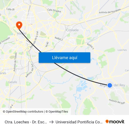 Ctra. Loeches - Dr. Escribano Ortiz to Universidad Pontificia Comillas - Icade map