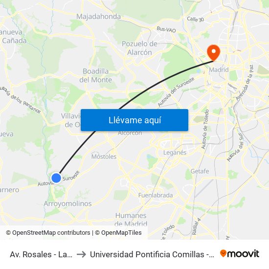 Av. Rosales - Laurel to Universidad Pontificia Comillas - Icade map