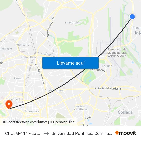 Ctra. M-111 - La Granja to Universidad Pontificia Comillas - Icade map