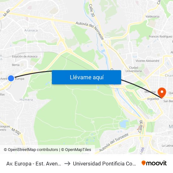 Av. Europa - Est. Avenida Europa to Universidad Pontificia Comillas - Icade map