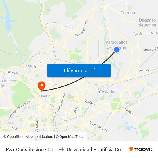 Pza. Constitución - Chorrillo Alta to Universidad Pontificia Comillas - Icade map