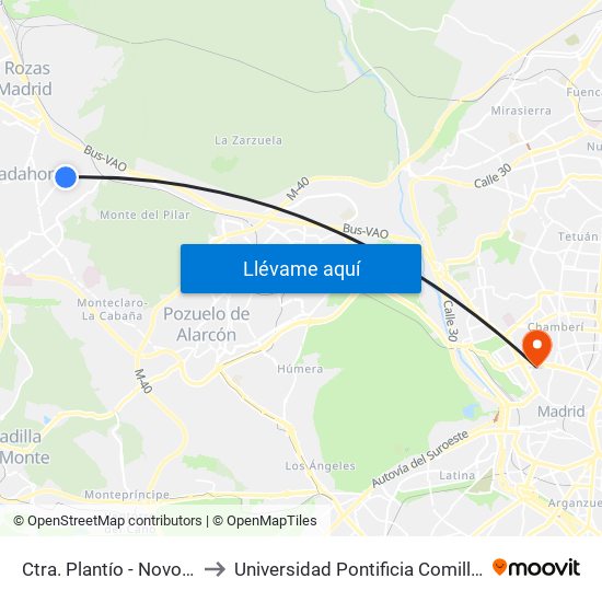 Ctra. Plantío - Novotiendas to Universidad Pontificia Comillas - Icade map