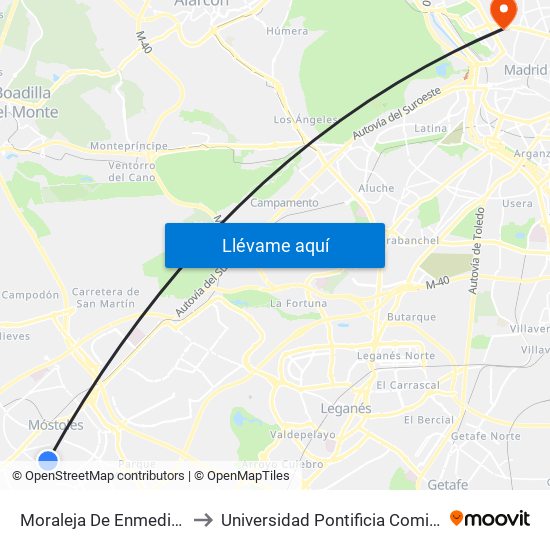 Moraleja De Enmedio - Roma to Universidad Pontificia Comillas - Icade map