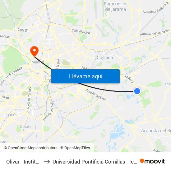 Olivar - Instituto to Universidad Pontificia Comillas - Icade map