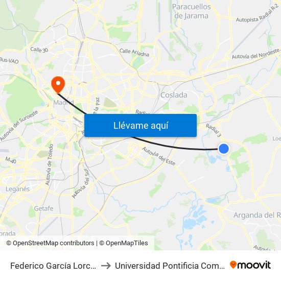 Federico García Lorca - Mirlos to Universidad Pontificia Comillas - Icade map