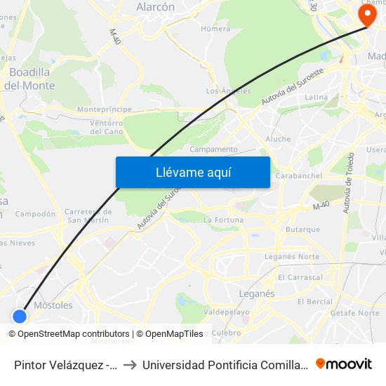 Pintor Velázquez - Larra to Universidad Pontificia Comillas - Icade map