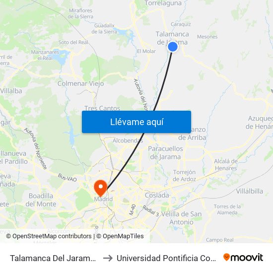 Talamanca Del Jarama - Escuelas to Universidad Pontificia Comillas - Icade map