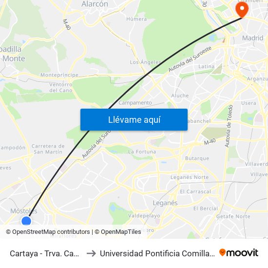 Cartaya - Trva. Castellón to Universidad Pontificia Comillas - Icade map