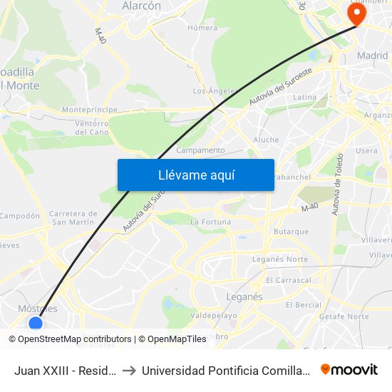Juan XXIII - Residencia to Universidad Pontificia Comillas - Icade map