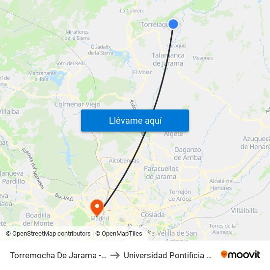 Torremocha De Jarama - Pza. Comercio to Universidad Pontificia Comillas - Icade map