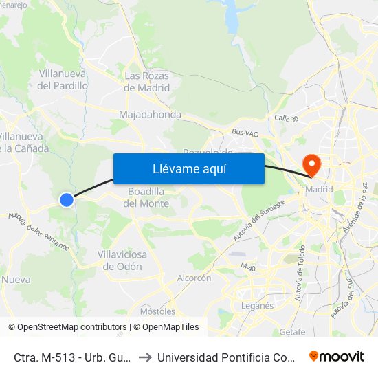 Ctra. M-513 - Urb. Guadamonte to Universidad Pontificia Comillas - Icade map