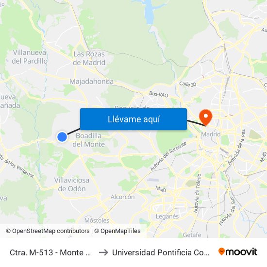 Ctra. M-513 - Monte Romanillos to Universidad Pontificia Comillas - Icade map