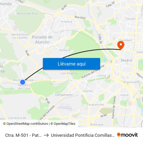 Ctra. M-501 - Patones to Universidad Pontificia Comillas - Icade map