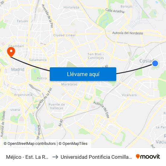 Méjico - Est. La Rambla to Universidad Pontificia Comillas - Icade map