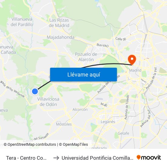 Tera - Centro Comercial to Universidad Pontificia Comillas - Icade map