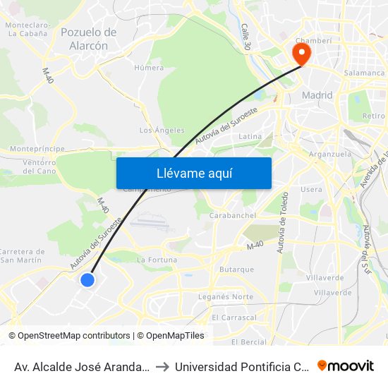 Av. Alcalde José Aranda - Porto Cristo to Universidad Pontificia Comillas - Icade map