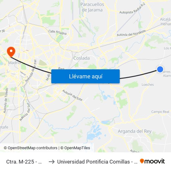 Ctra. M-225 - Milán to Universidad Pontificia Comillas - Icade map