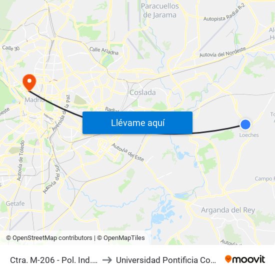 Ctra. M-206 - Pol. Ind. El Caballo to Universidad Pontificia Comillas - Icade map